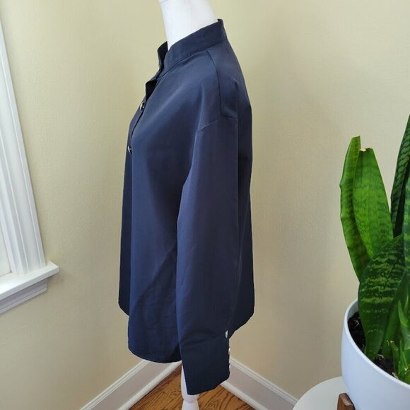 Shein Stand Up Collar Long Sleeve Blouse SZ L Button Up/Button Cuffs Blue Shirt - Picture 6 of 13
